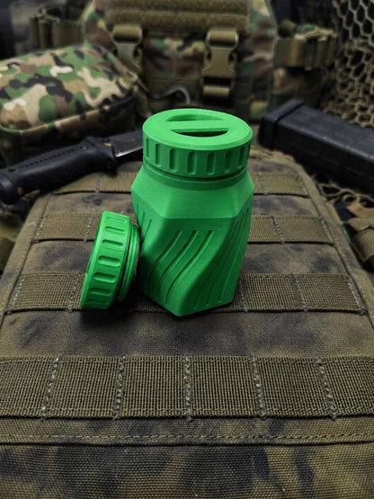 Rugged Twisted Storage Container, Tactical Screw Top Utility Capsule, EDC Gear Container with Lanyard Hole. Gift for outdoor hunter dad