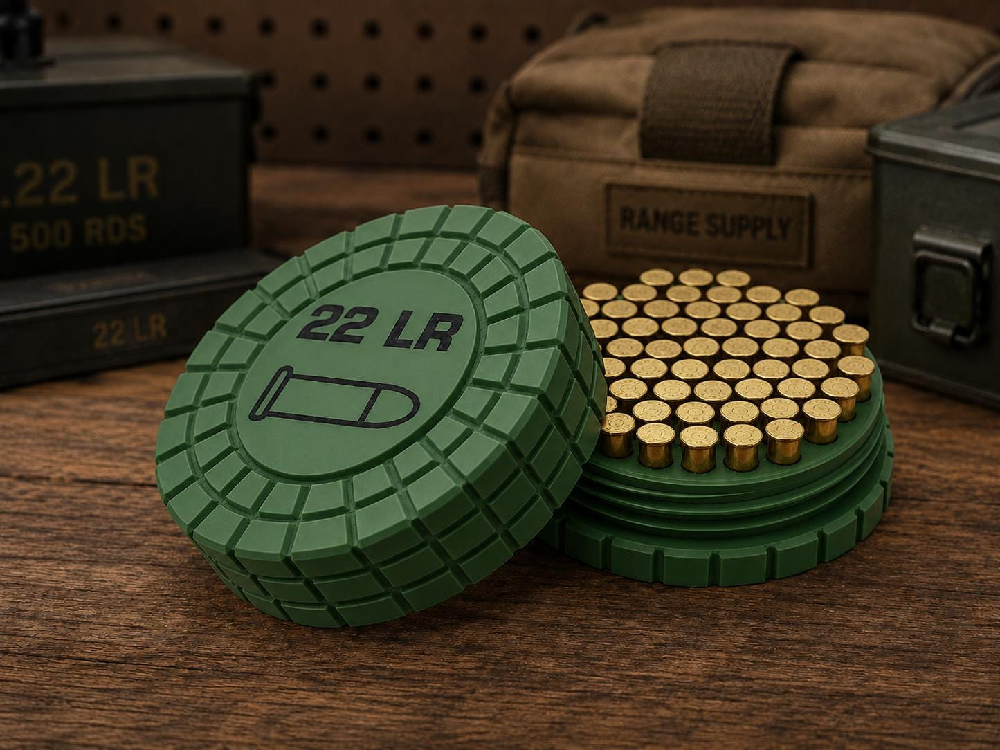 22LR Pocket Ammo Box – 55 Round Capacity – Compact Stackable Sliding Ammunition Storage Case