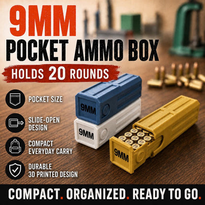 9MM Ammo Pocket Storage Box – 20 Round Stackable Case, Dual-Latch Organizer