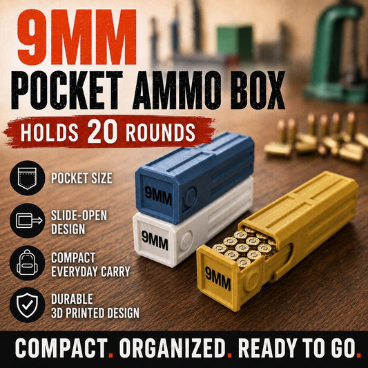 9MM Ammo Pocket Storage Box – 20 Round Stackable Case, Dual-Latch Organizer