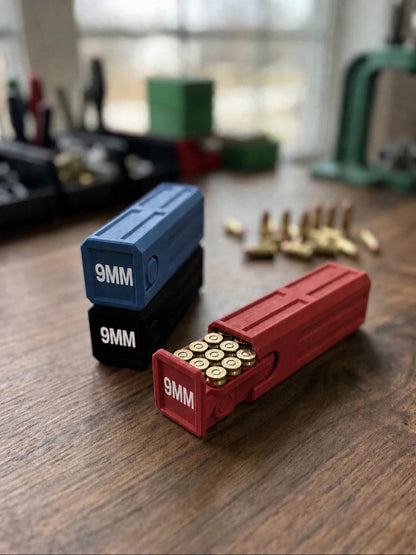 9MM Ammo Pocket Storage Box – 20 Round Stackable Case, Dual-Latch Organizer