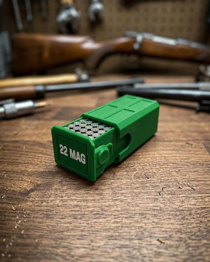 22 Magnum Ammo Box – 50 Round Stackable Storage Case with Sliding Drawer, Dual Latches.