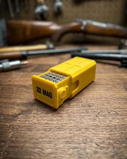 22 Magnum Ammo Box – 50 Round Stackable Storage Case with Sliding Drawer, Dual Latches.