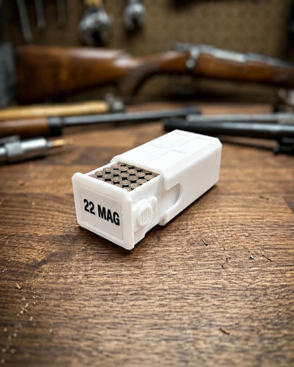 22 Magnum Ammo Box – 50 Round Stackable Storage Case with Sliding Drawer, Dual Latches.