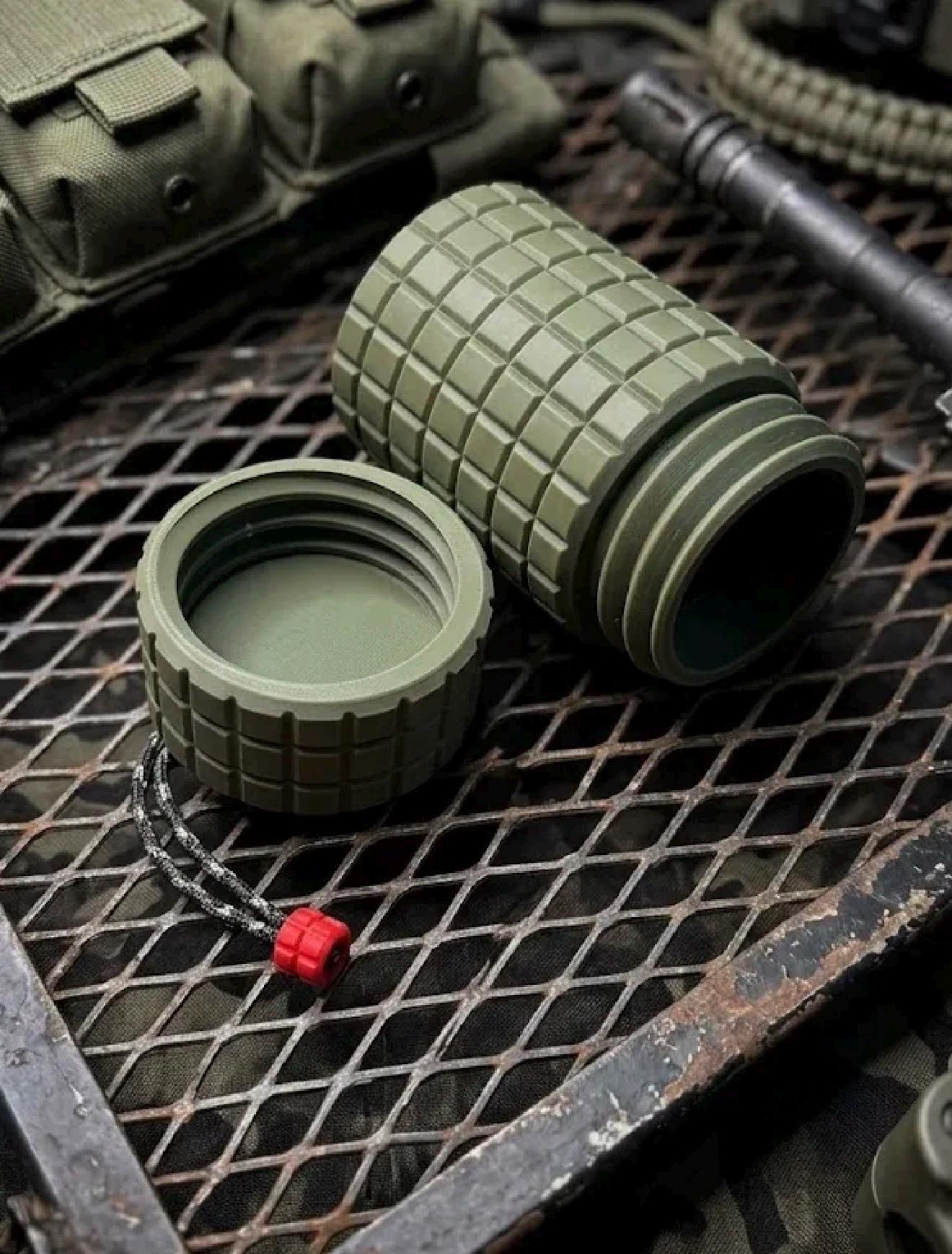 Rugged Frag Texture Storage Container, Tactical Screw Top Utility Capsule, EDC Gear Container with Lanyard Hole. Gift for outdoor hunter dad