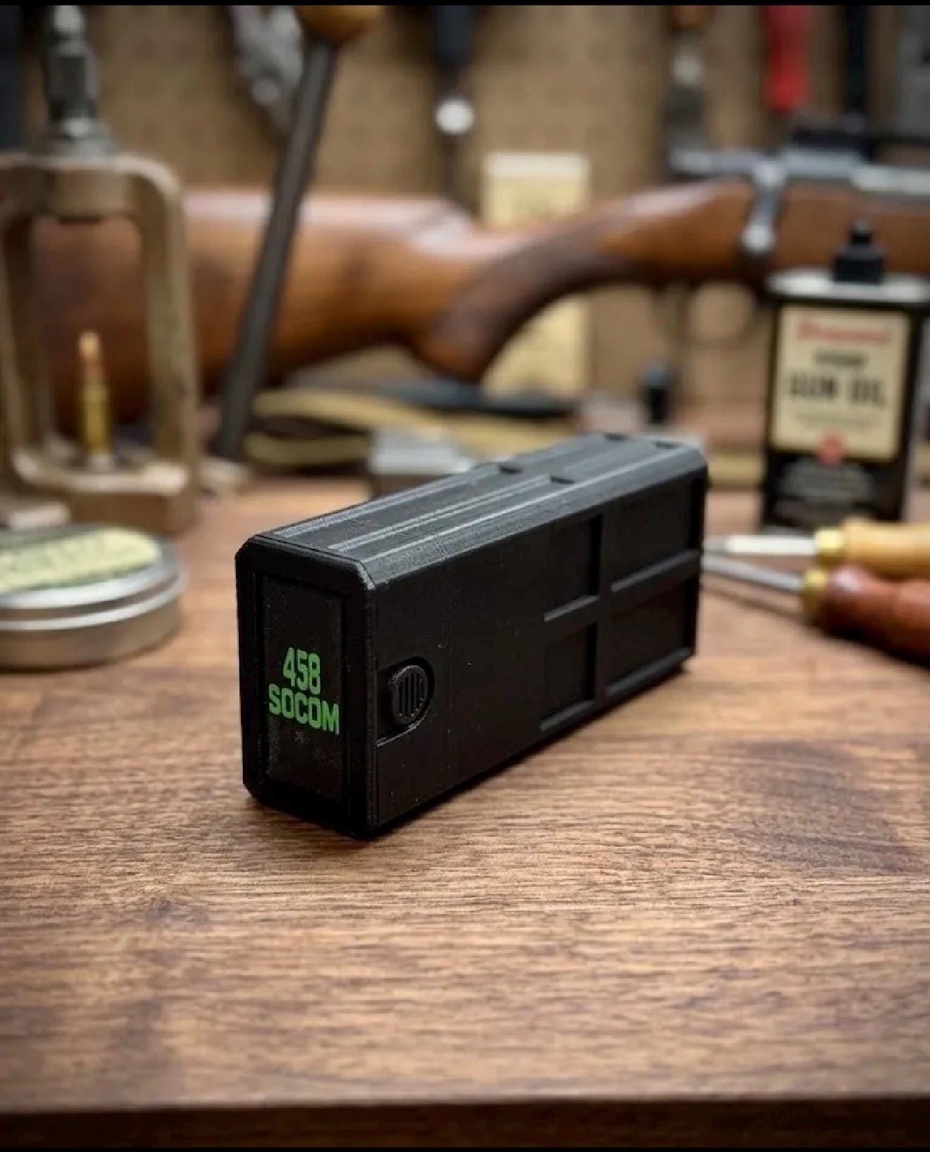 458 SOCOM Ammo Box – Empty 20 Round 3D Printed Ammunition Storage Case, Stackable Sliding Range Box, Secure Dual Latch Holder