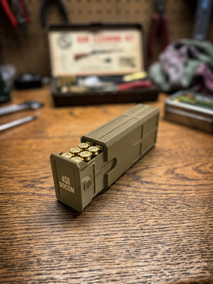 458 SOCOM Ammo Box – Empty 20 Round 3D Printed Ammunition Storage Case, Stackable Sliding Range Box, Secure Dual Latch Holder