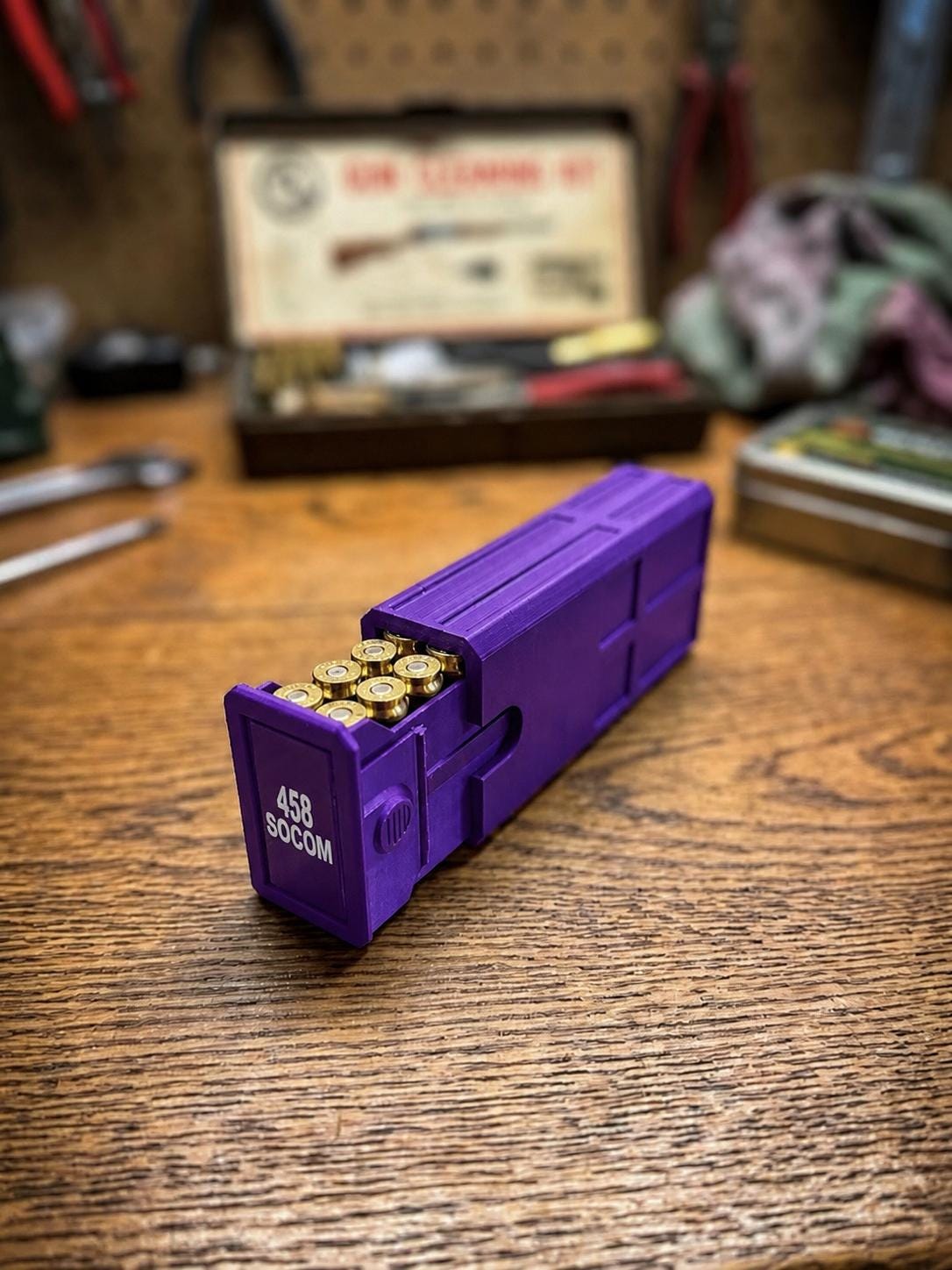 458 SOCOM Ammo Box – Empty 20 Round 3D Printed Ammunition Storage Case, Stackable Sliding Range Box, Secure Dual Latch Holder