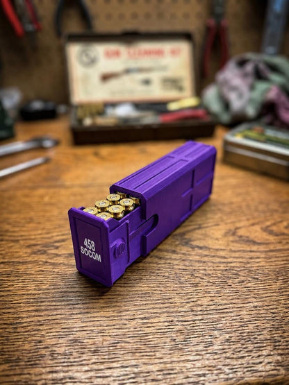 458 SOCOM Ammo Box – Empty 20 Round 3D Printed Ammunition Storage Case, Stackable Sliding Range Box, Secure Dual Latch Holder