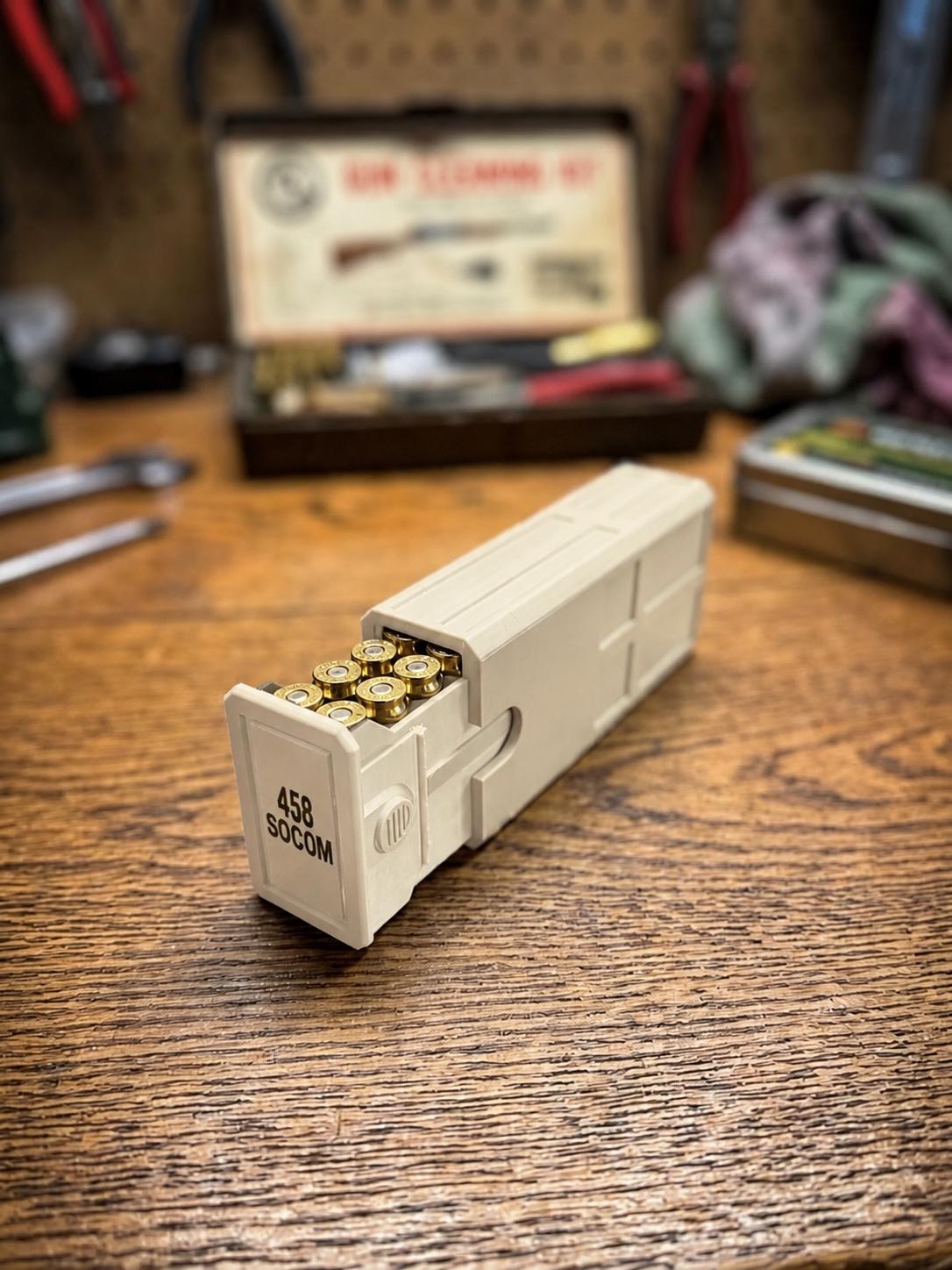 458 SOCOM Ammo Box – Empty 20 Round 3D Printed Ammunition Storage Case, Stackable Sliding Range Box, Secure Dual Latch Holder