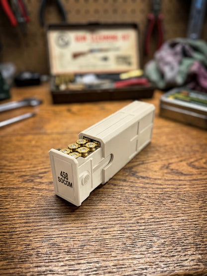 458 SOCOM Ammo Box – Empty 20 Round 3D Printed Ammunition Storage Case, Stackable Sliding Range Box, Secure Dual Latch Holder