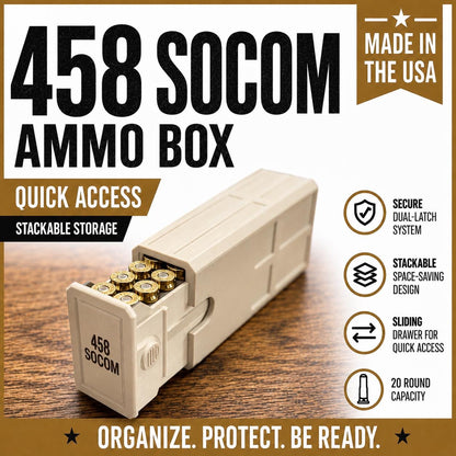 458 SOCOM 20-Round Ammo Box – Stackable Storage Organization Case