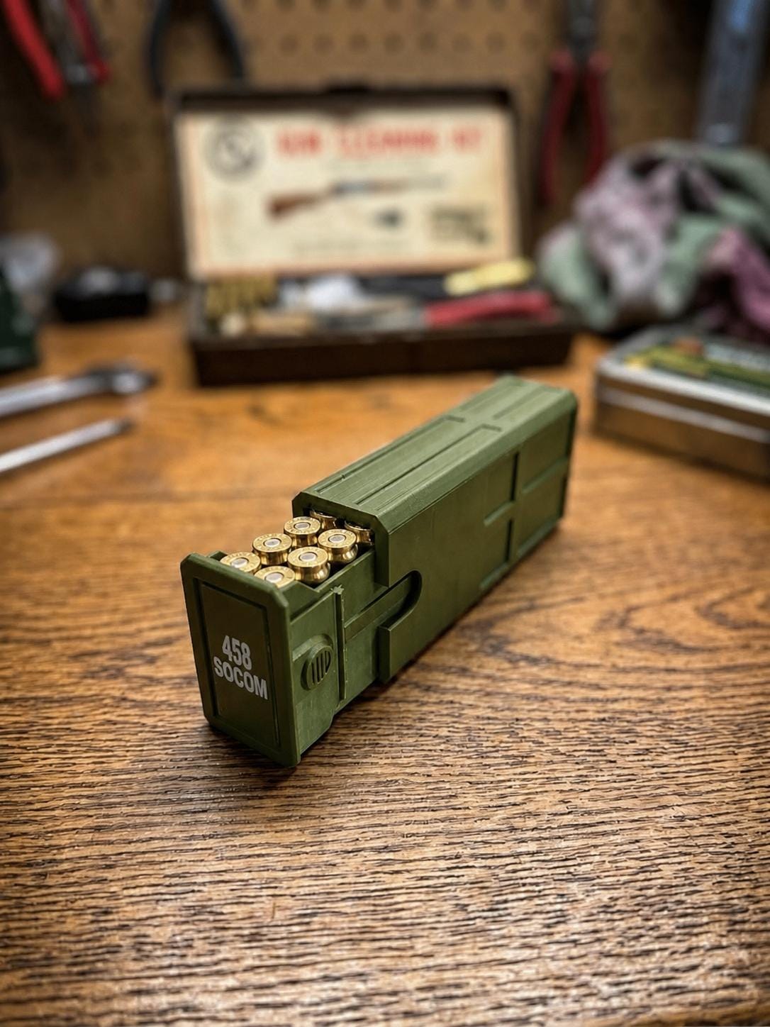458 SOCOM Ammo Box – Empty 20 Round 3D Printed Ammunition Storage Case, Stackable Sliding Range Box, Secure Dual Latch Holder