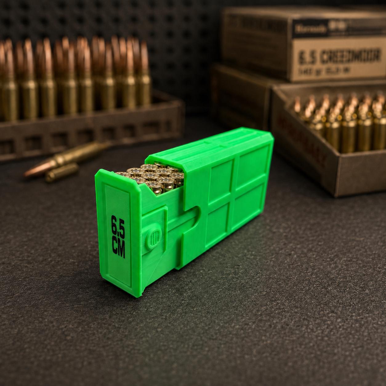 6.5 Creedmoor Ammo Box, 20 Round 6.5 CM Ammunition Storage Case, Custom, Sliding Tray Stackable Range Box
