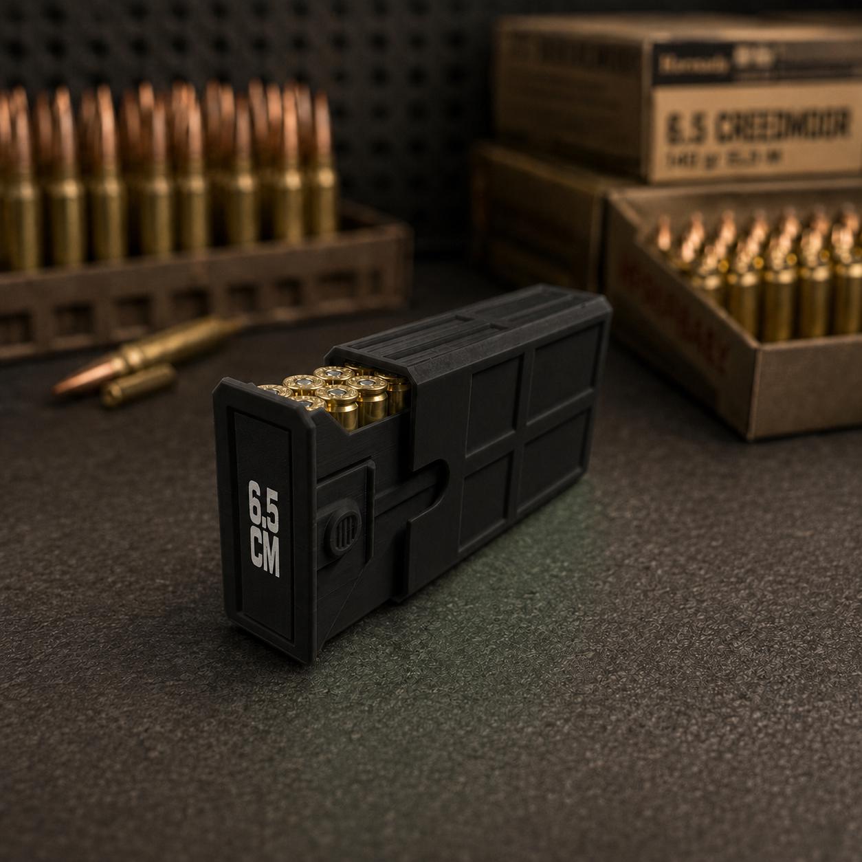6.5 Creedmoor Ammo Box, 20 Round 6.5 CM Ammunition Storage Case, Custom, Sliding Tray Stackable Range Box