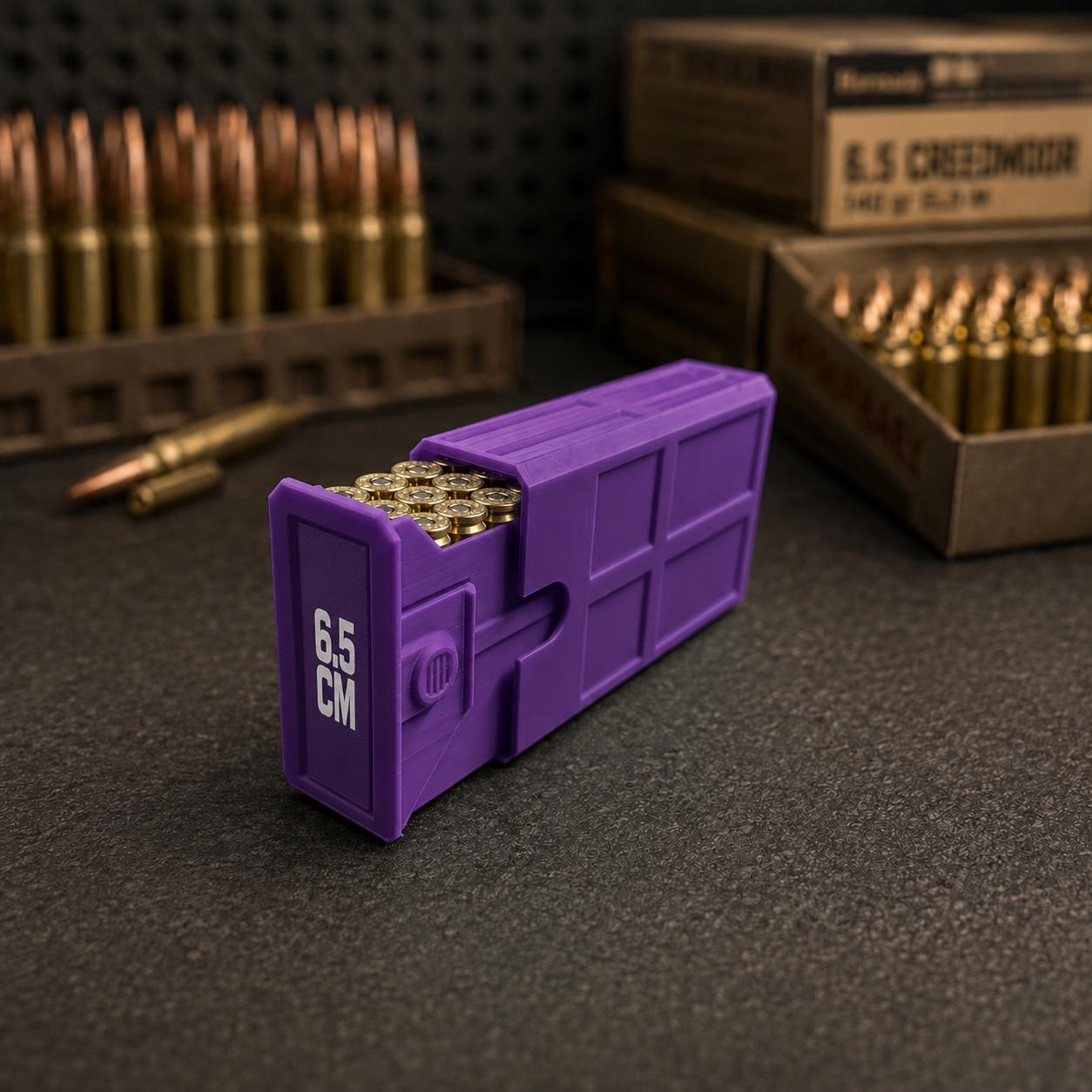 6.5 Creedmoor Ammo Box, 20 Round 6.5 CM Ammunition Storage Case, Custom, Sliding Tray Stackable Range Box