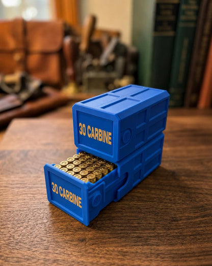 30 Carbine 50 Round Ammo Box – Stackable, Dual Latch, Storage Case, Custom Colors