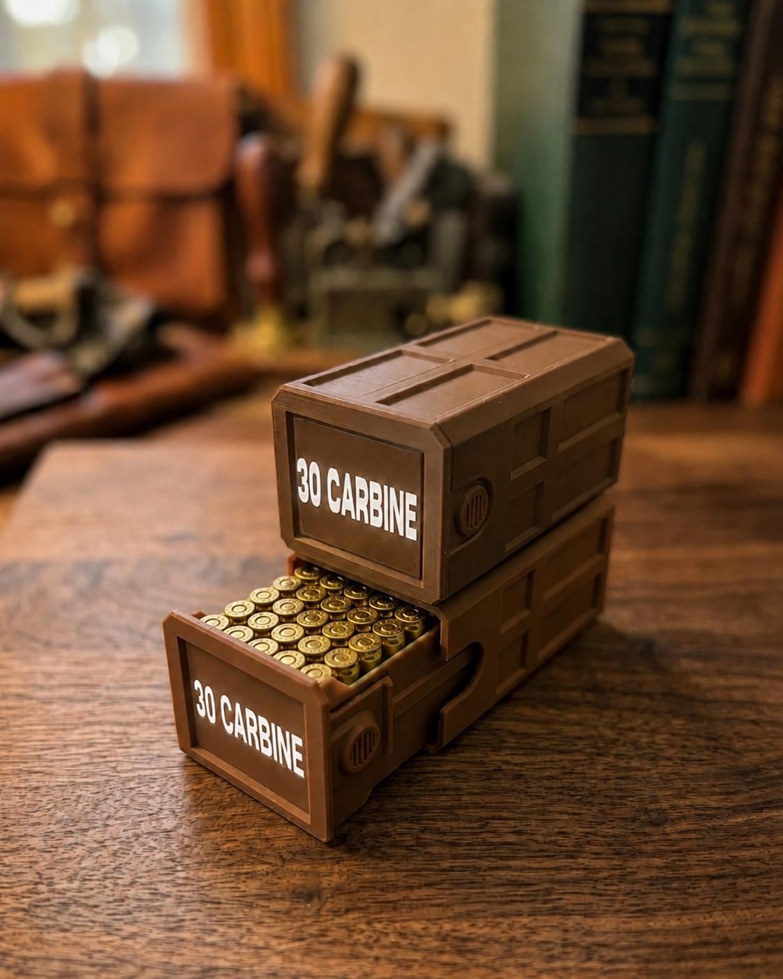30 Carbine 50 Round Ammo Box – Stackable, Dual Latch, Storage Case, Custom Colors