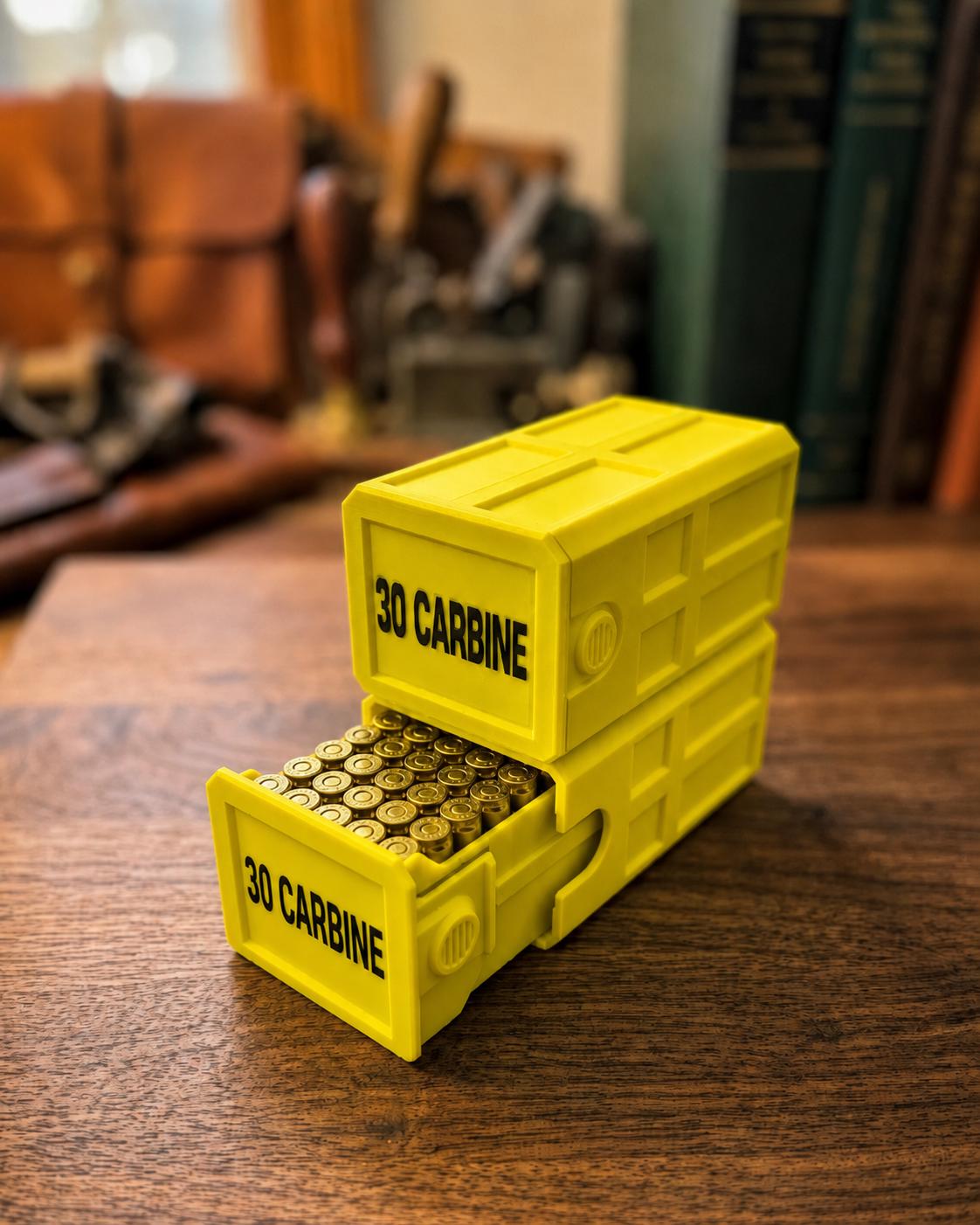 30 Carbine 50 Round Ammo Box – Stackable, Dual Latch, Storage Case, Custom Colors