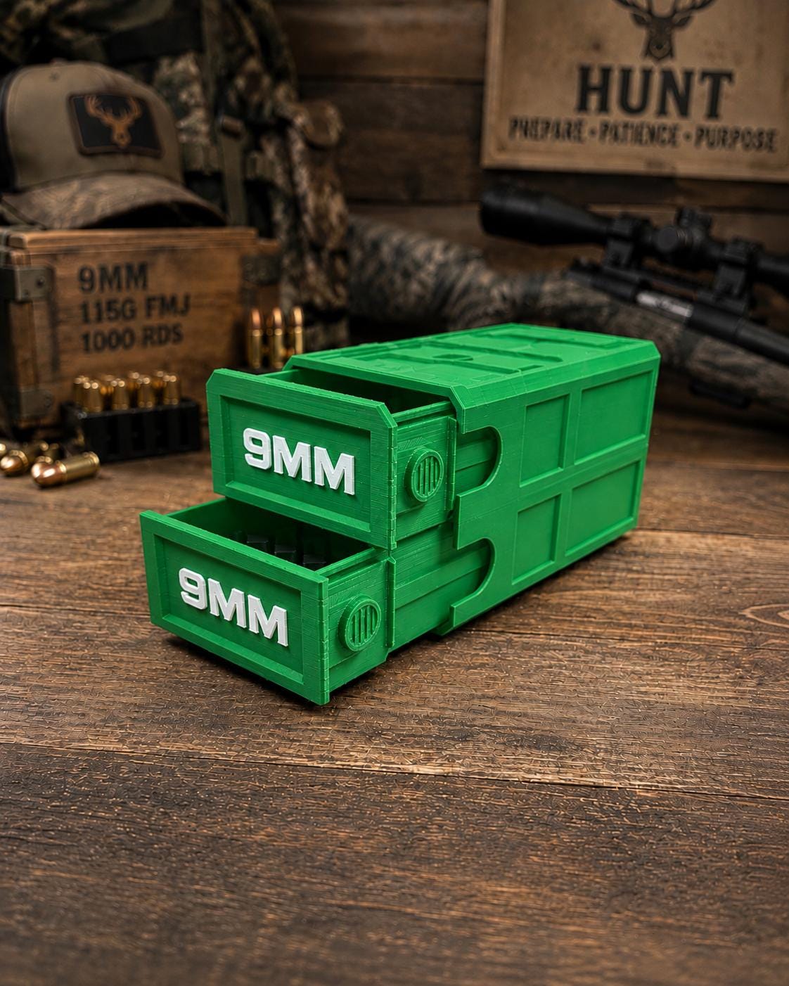 9MM Ammo Storage Box – 100 Round Stackable Case, Dual-Latch Organizer