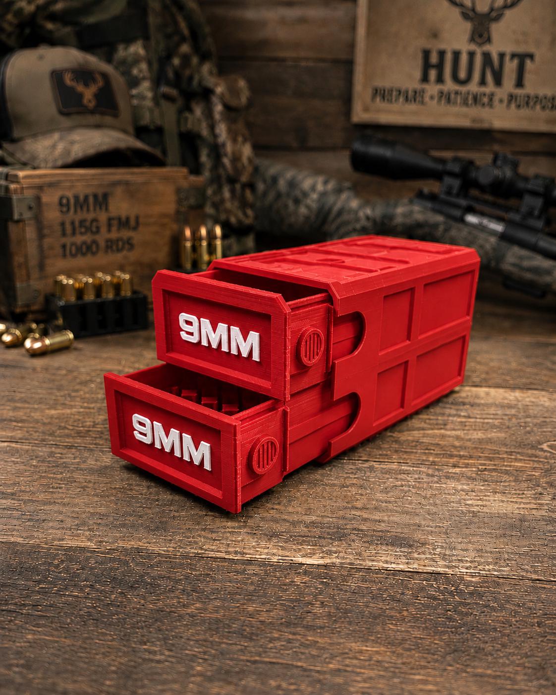 9MM Ammo Storage Box – 100 Round Stackable Case, Dual-Latch Organizer