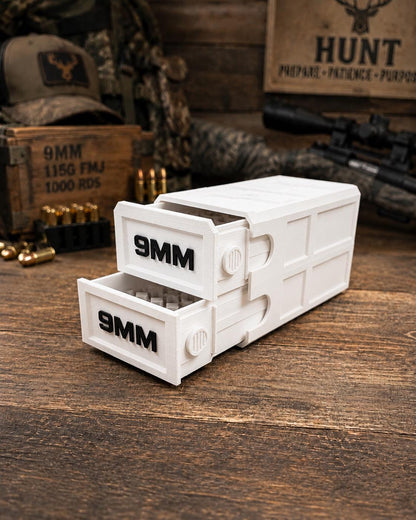 9MM Ammo Storage Box – 100 Round Stackable Case, Dual-Latch Organizer