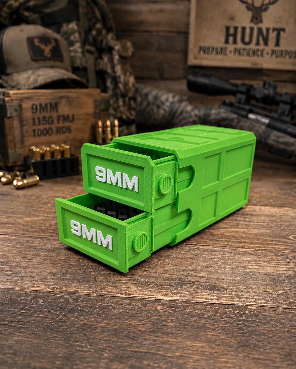 9MM Ammo Storage Box – 100 Round Stackable Case, Dual-Latch Organizer