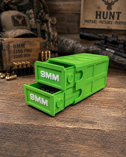 9MM Ammo Storage Box – 100 Round Stackable Case, Dual-Latch Organizer