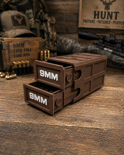 9MM Ammo Storage Box – 100 Round Stackable Case, Dual-Latch Organizer