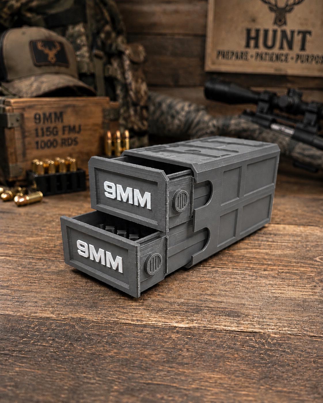 9MM Ammo Storage Box – 100 Round Stackable Case, Dual-Latch Organizer