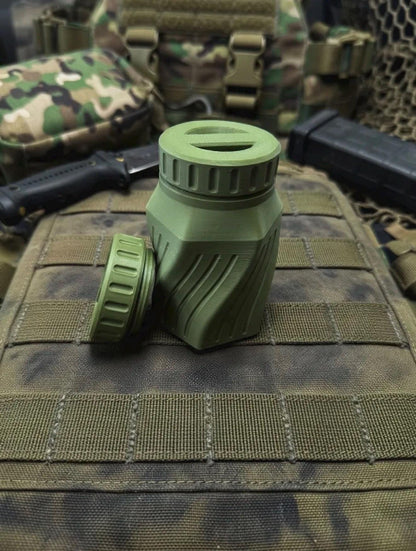 Rugged Twisted Storage Container, Tactical Screw Top Utility Capsule, EDC Gear Container with Lanyard Hole. Gift for outdoor hunter dad