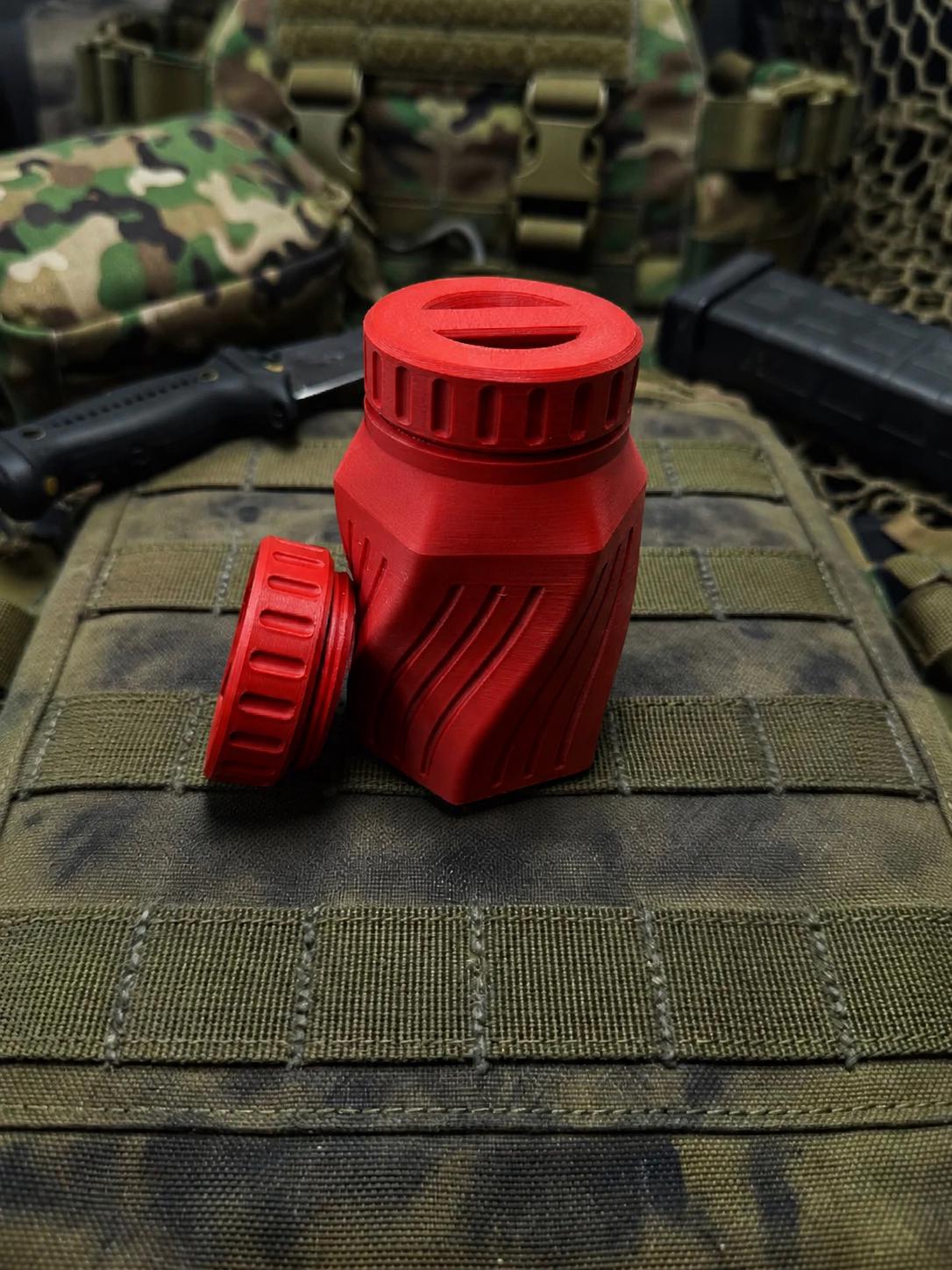 Rugged Twisted Storage Container, Tactical Screw Top Utility Capsule, EDC Gear Container with Lanyard Hole. Gift for outdoor hunter dad