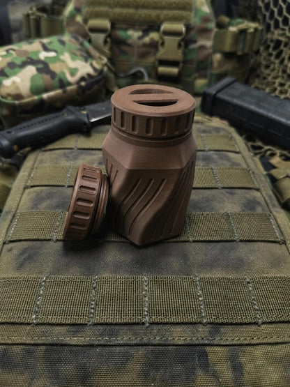 Rugged Twisted Storage Container, Tactical Screw Top Utility Capsule, EDC Gear Container with Lanyard Hole. Gift for outdoor hunter dad